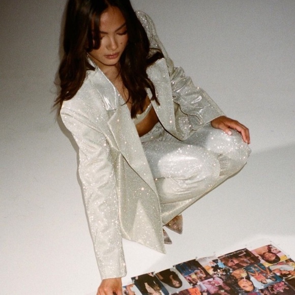 SLA The Label New Paloma Blazer Gold Glitter Medium Oversized Tailored Party - Picture 6 of 17